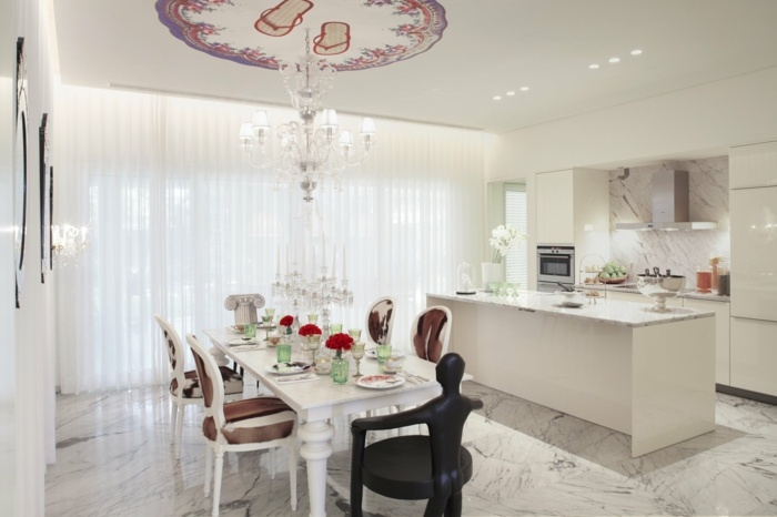 kök vitt modernt marmor effektivt matbord