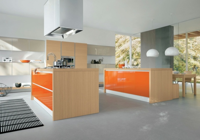 moderna köksmöbler orange enkel minimalistisk inredning