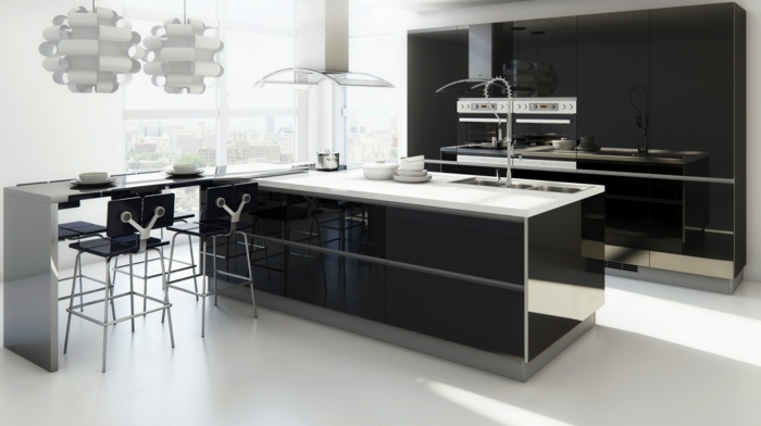 högglans moderna köksmöbler svart design minimalistisk
