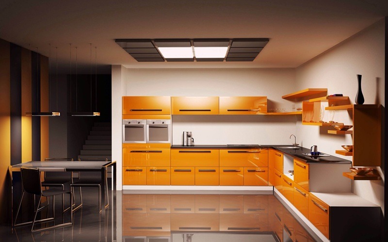 moderna köksmöbler orange gul uppsättning design