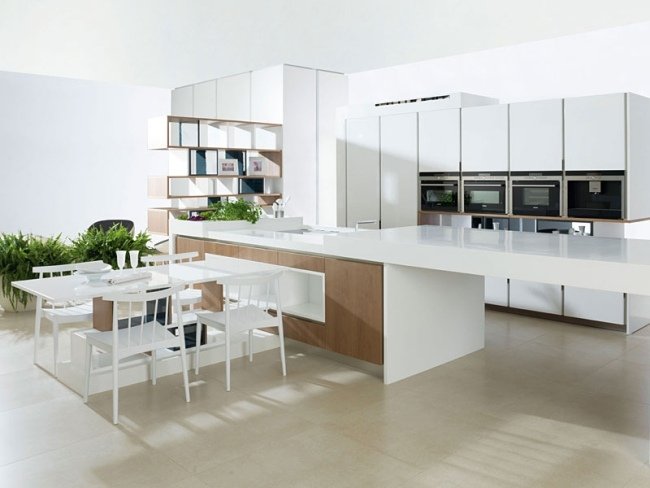 Modernt kök vitt trä matsal möbler inbyggda apparater Gamadeco