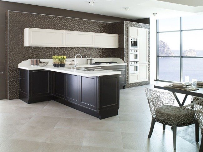 klassisk stil design svart vitt kök bakvägg textur