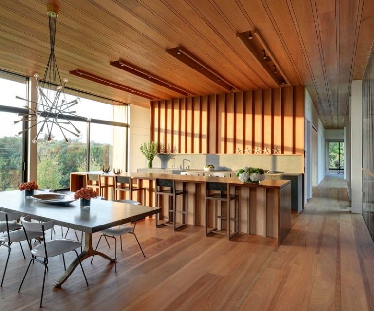 modernt-kök planering-ek trä-front-bar stolar