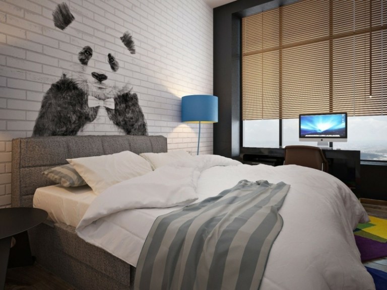 klinker-vägg-design-modern-barnrum väggmålning panda baer