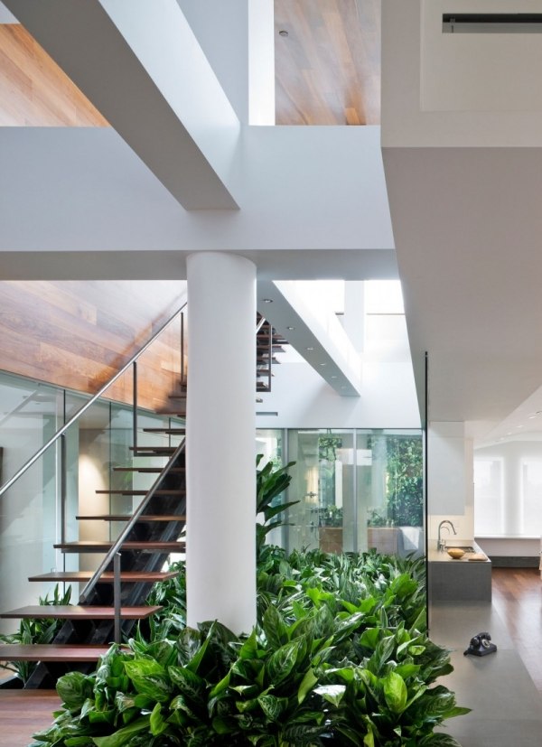 Modernt loft lägenhet trappor inuti trädgård takterrass