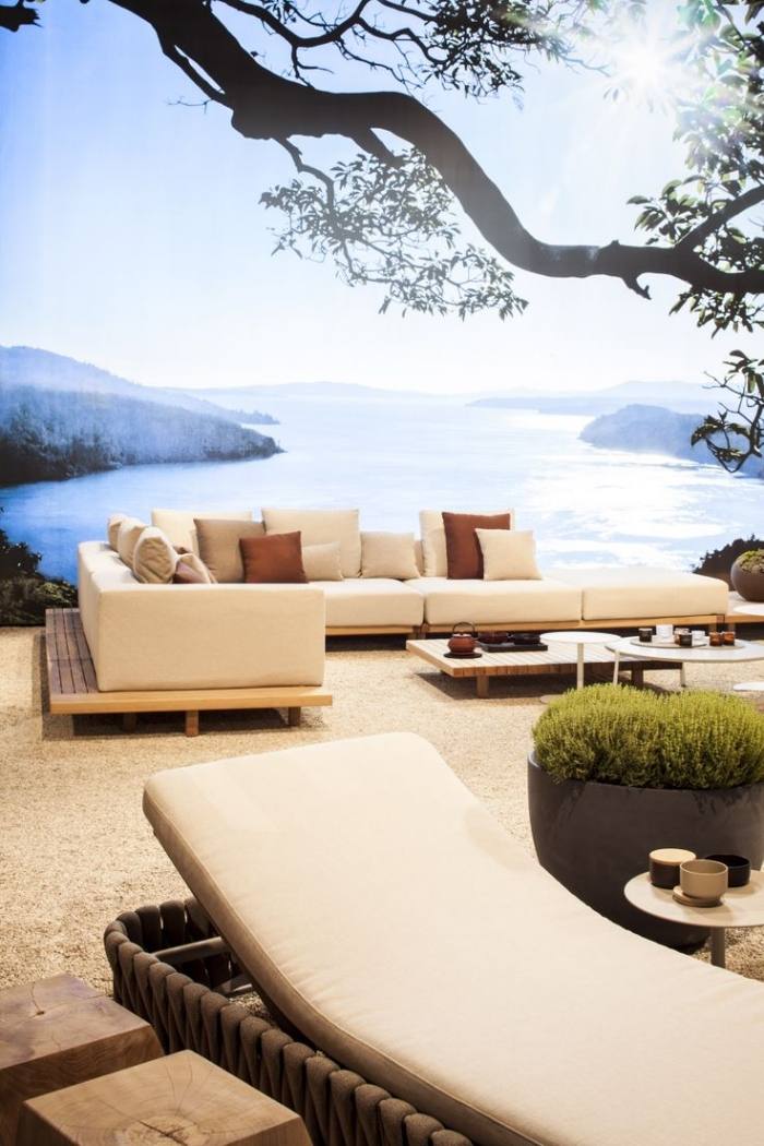 Lounge möbler set-hörn soffa-stoppad träram-beige-grädde-kuddar