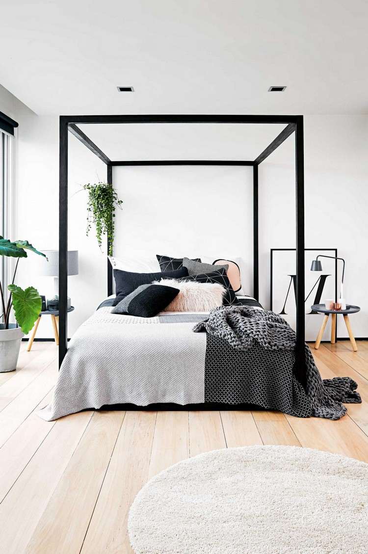 möbler idéer sovrum modern säng svart baldakin sängram