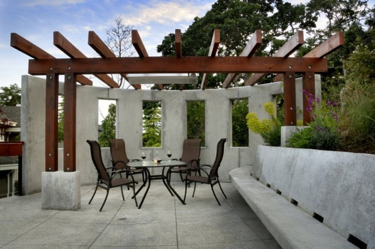 moderna pergola-betong-metall-trädgårdsmöbler