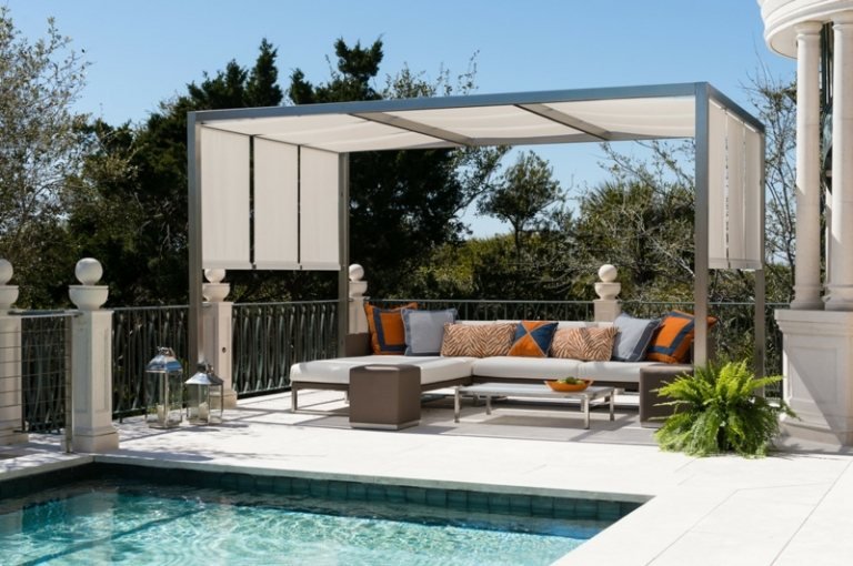 modern pergola terrass-pool kant-sittplatser-trädgård