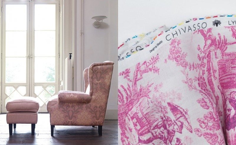moderna klädsel-gardiner-möbler-rosa-ros-mönster-fåtölj-barock-antik-vintage-chivasso