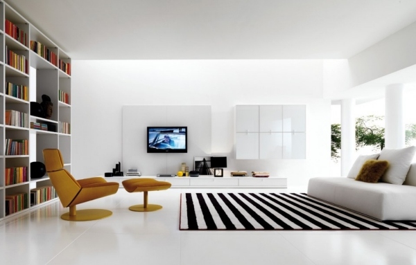 Vardagsrumsdesign-hyllsystem-svart och vit matta