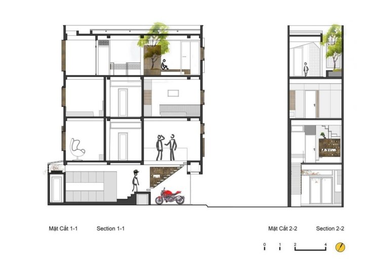 Modernt-rum-avdelare-radhus-plan-sidovy-fyra-våningar