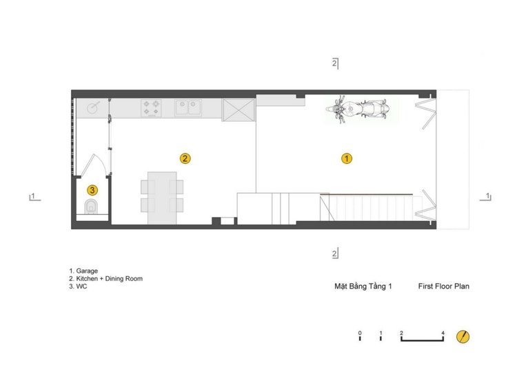 Modernt-rum-avdelare-radhus-plan-första-övre våningen-kök-garage
