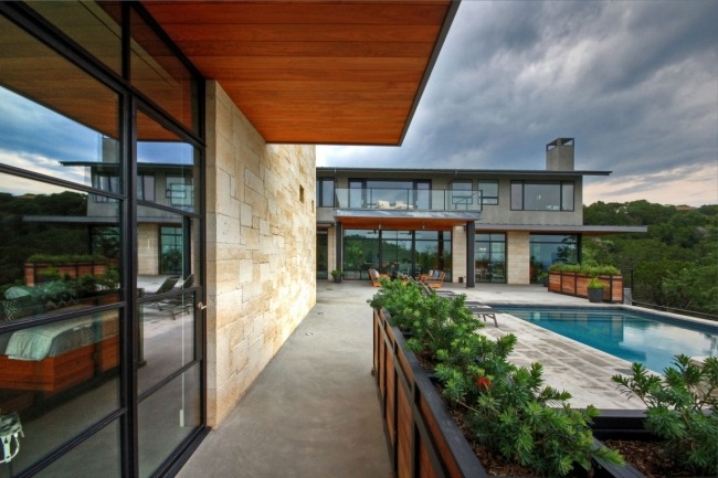 Residence Moderna glasräcken Swimming Pool Hill Country Cantilever Roof