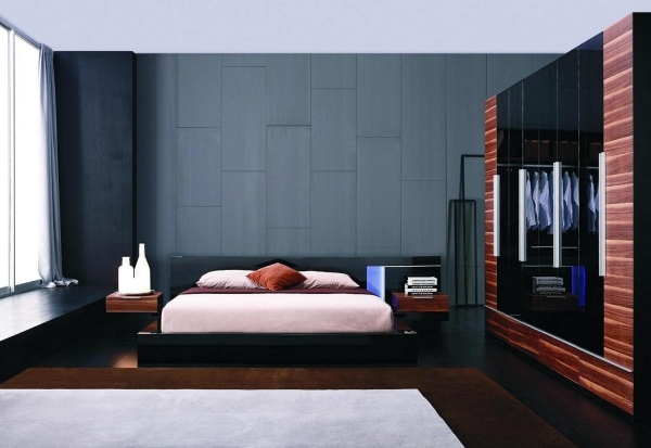 modern sovrumsmöbler garderob högglansiga väggpaneler