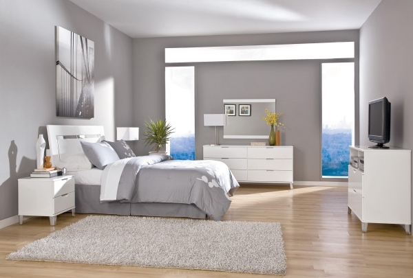 modern sovrumsmöbler trägolv gråvit