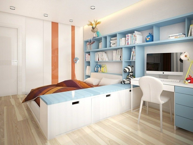 modern-vägg-enhet-ljusblå-hylla-integrerat-säng-skrivbord