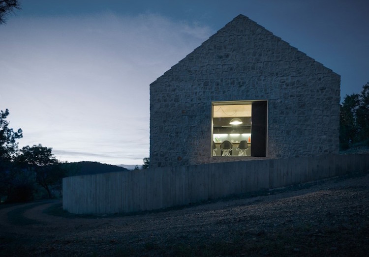 modern sten fasad skymning minimalistiskt landskap