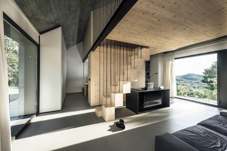 ett rum hus modern minimalistisk ljus trä grå svart