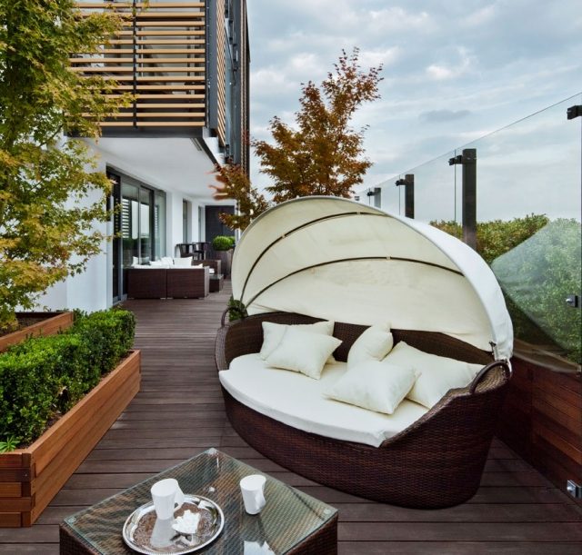 terrassidéer trä-planter-rotting-lounge-säng-soltak