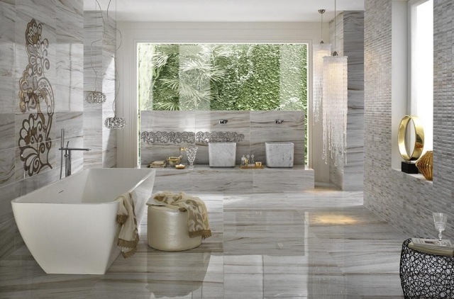 ideen raumgestaltung grå lyxig badrum design vägg och golv kakel-zebrino guld