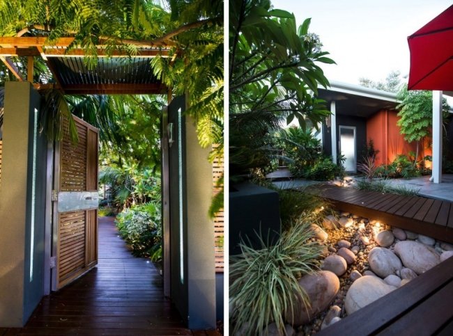Landskapsdesign modern-inomhus trädgård-urban Australien som lägger ut trävägar