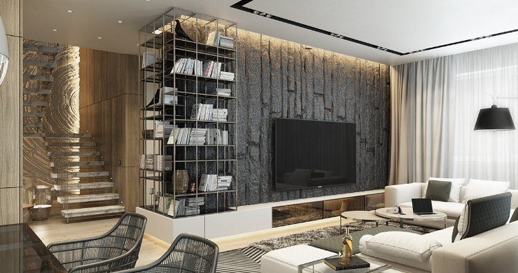 Ställ in accenter i vardagsrumsväggdesignstenen