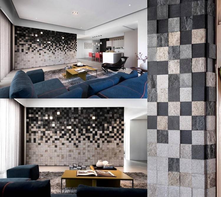 modern väggdesign mosaik storformat pixlar motiv