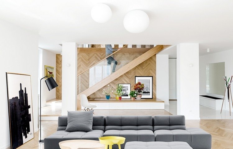 modern väggdesign trapphus väggbeklädnad trä