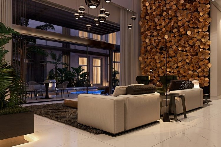 modern villa vägg design idé accent vägg 3d mönster