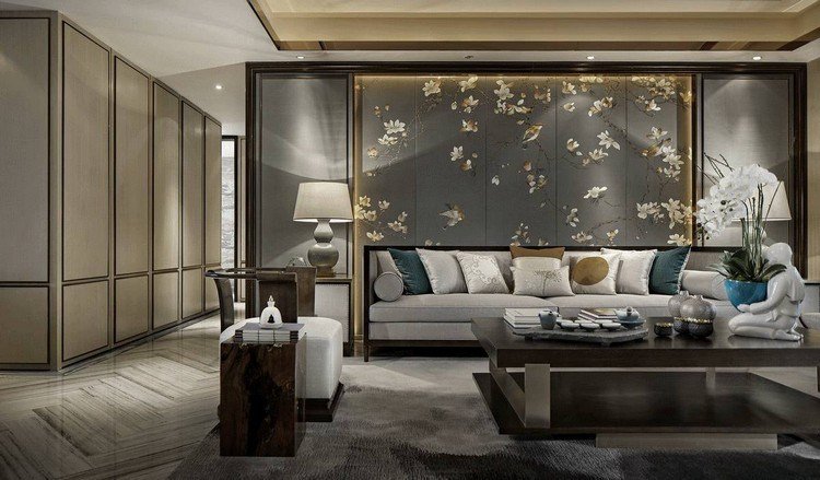 modern väggdesign japansk stil tapeter blommor accent