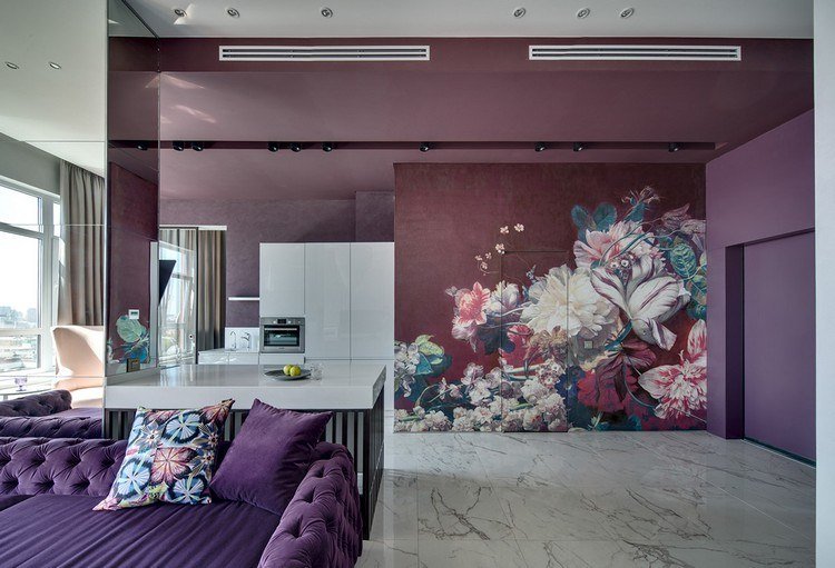 modern väggdesign vårmotiv accent väggblommor