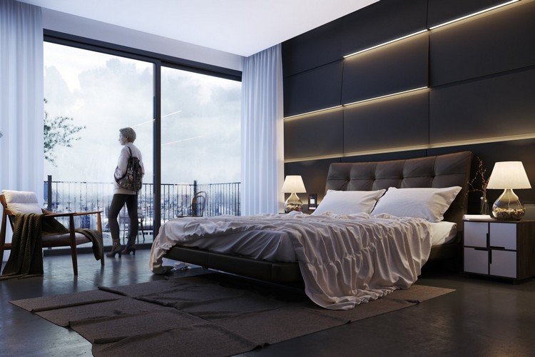 modern väggdesign sovrum accent vägg LED -belysning