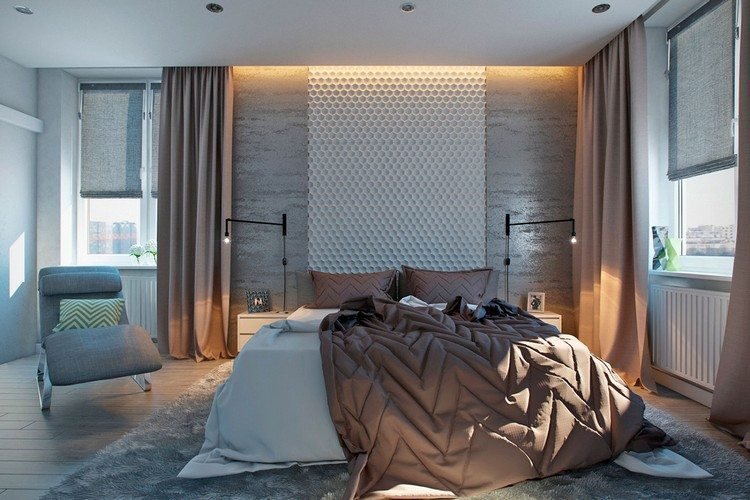 modern väggdesign sovrum väggpanel bivaxmönster