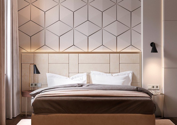 Accent vägg sovrum geometriska mönster LED -belysning