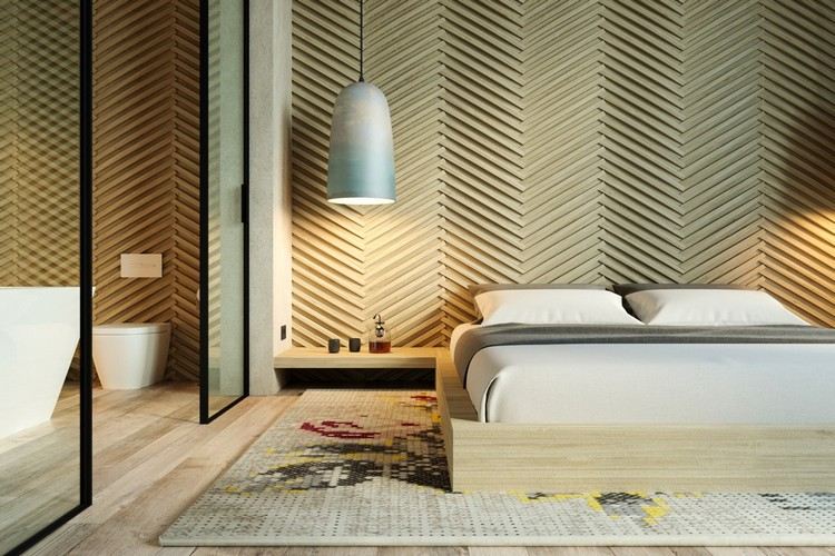 modern väggdesign trä sovrum vägg