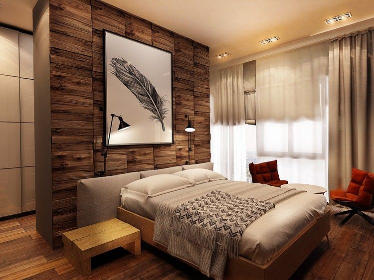 modern väggdesign trä sovrum accent vägg