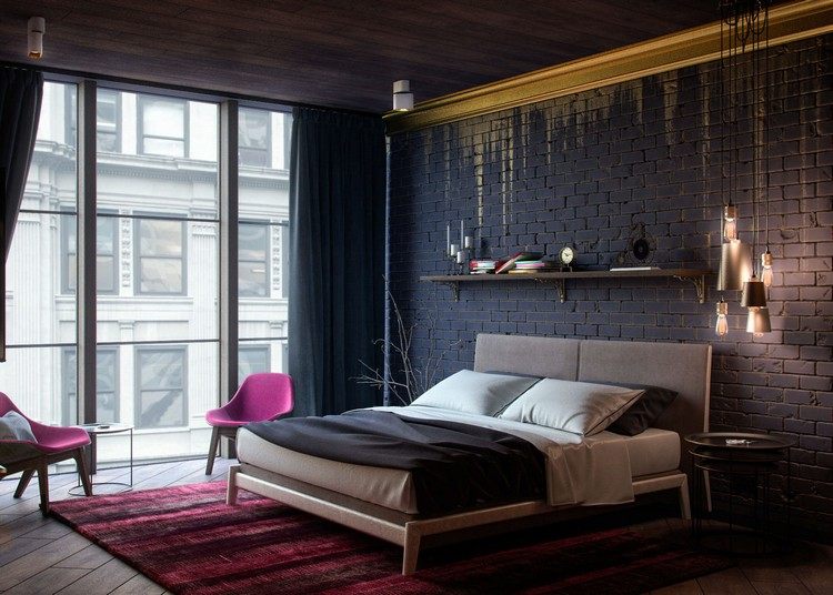 modern väggdesign svartguld sovrumsvägg