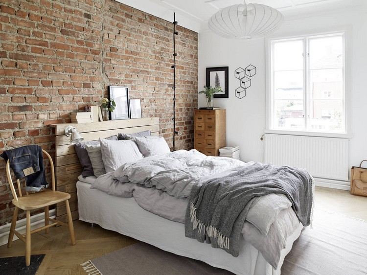 modern väggdesign tegelvägg sovrum