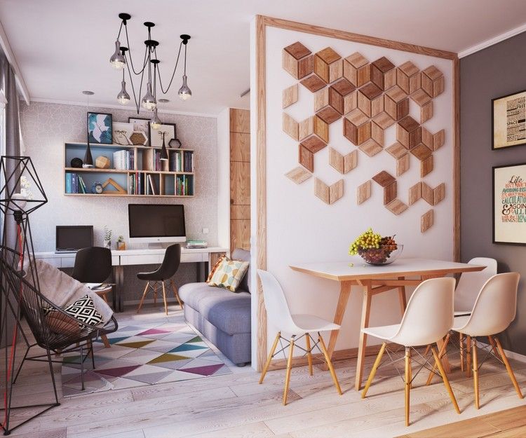 modern väggdesign mini lägenhet accent vägg trä element
