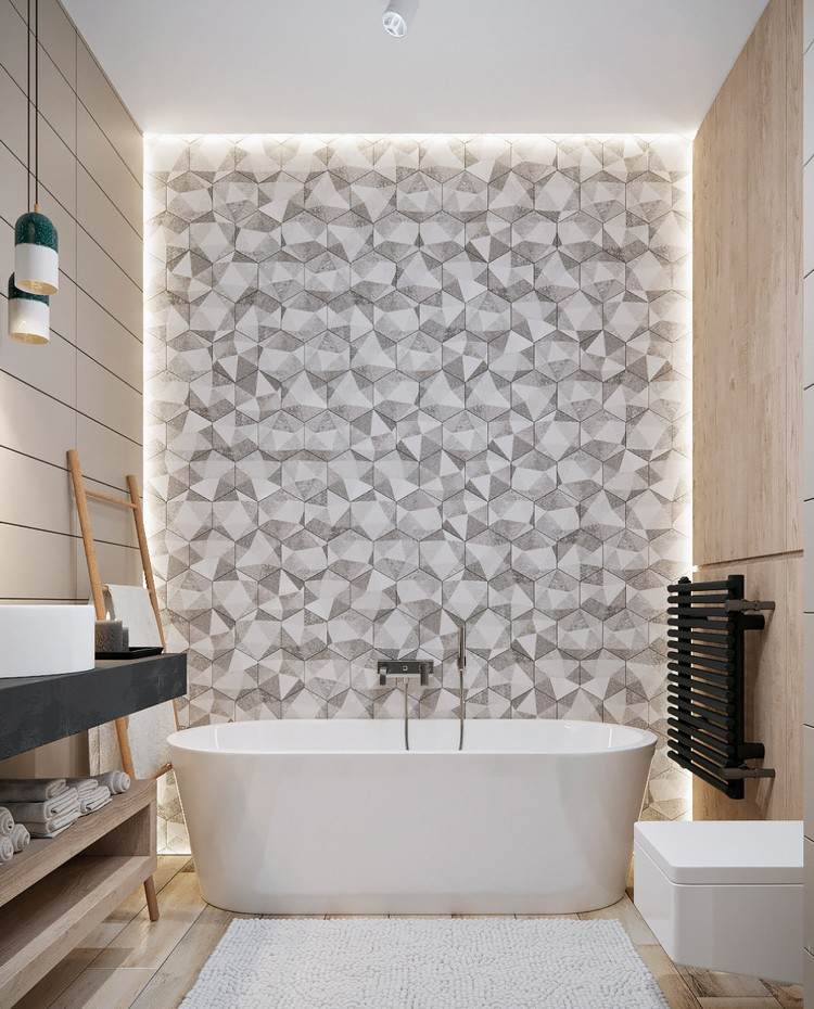 modern väggdesign badrumsvägg geometriskt mönster