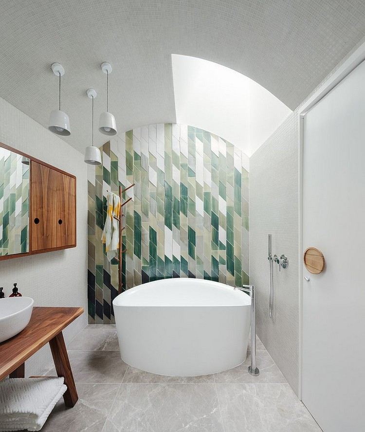 modern väggdesign badrum accent väggplattor grön