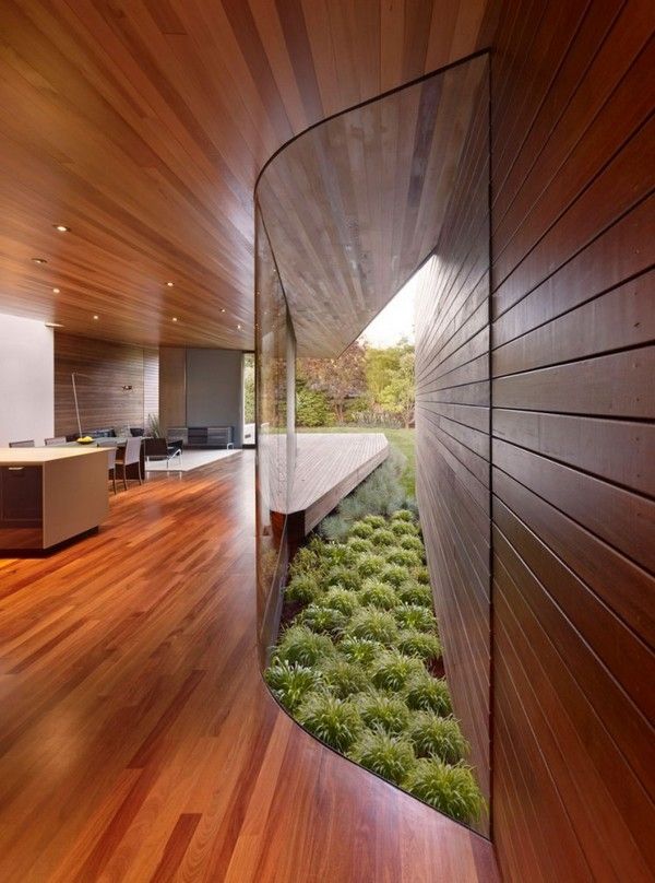 inomhus trädgård glas idéer för väggbeklädnad trä