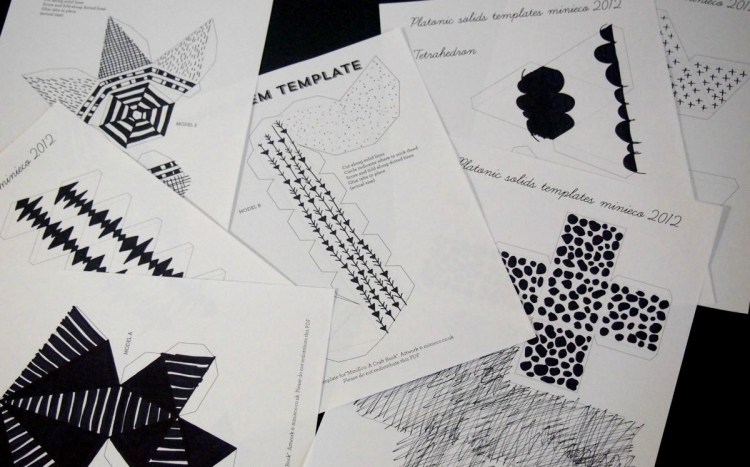Gör dina egna moderna juldekorationer -papper-ihåliga-figurer-tryck-design-svart-vit-minimalistisk
