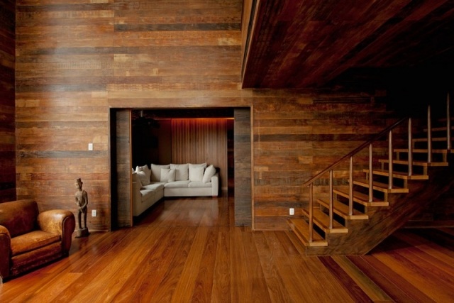 Inredning inredning lägenhet skjutdörr trä vardagsrum loft Sao Paulo