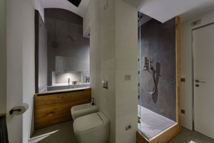 modern lägenhet -badrum-duschkabin-exponerad betong