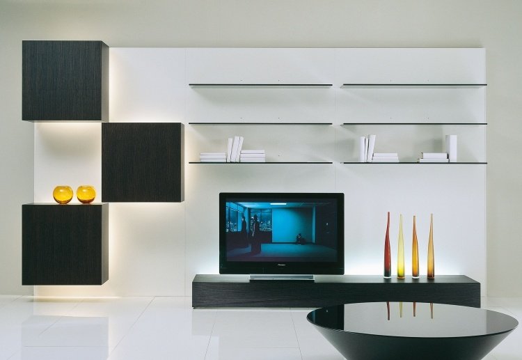 modern-vägg-enhet-led-LIFE-Roberto-Monsani-svart-vit-wenge-trä look