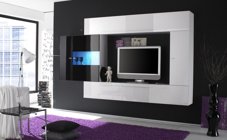 modern-vägg-enhet-led-högblank-kvadratisk-rundad-vit-svart-tv-staty