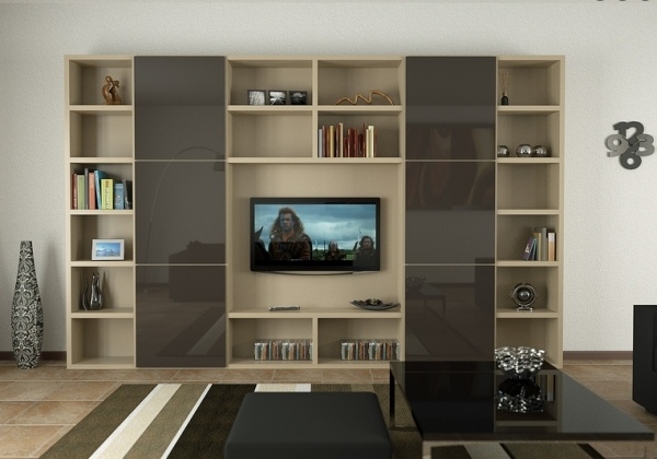 Förvaring vägg-bokhylla-väggpanel-TV-skåp-blank-skåp-dörrar
