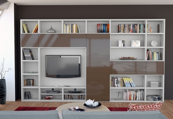 vägg-hög-vägg-enhet-bred-hängande-LED-TV-hyllor-öppna-glans-element